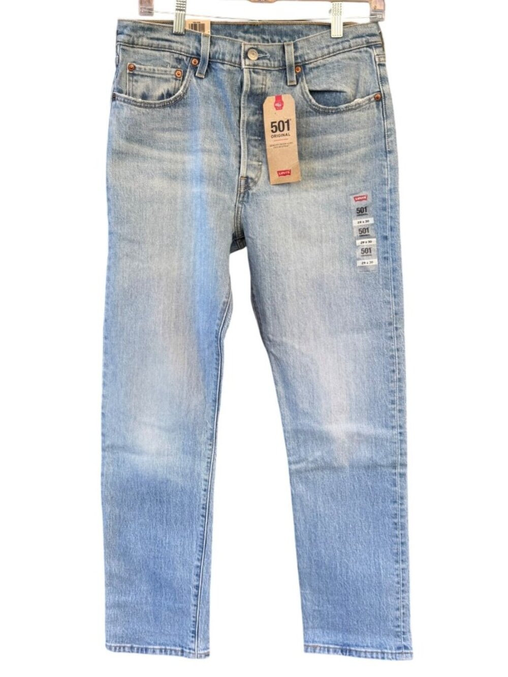 TITLE  Levis 501 Original Fit Jeans Mens 29x30 Light Wash NWT Button Fly Denim